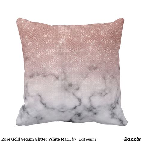 Rose Gold Sequin Glitter White Marble Ombre Outdoor Pillow Zazzle