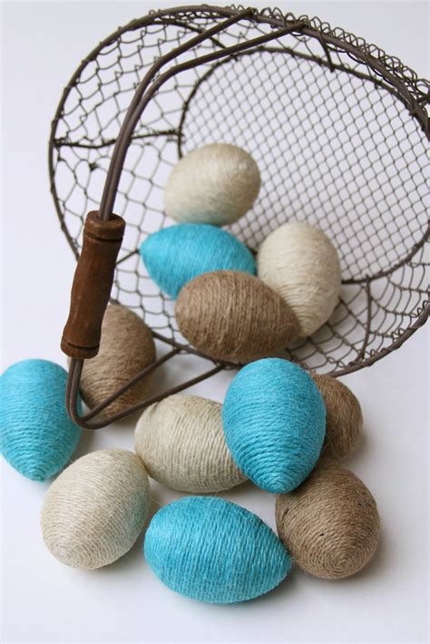 Jute Twine Eggs One Dozen Natural Ivory And Turquoise Twine Etsy