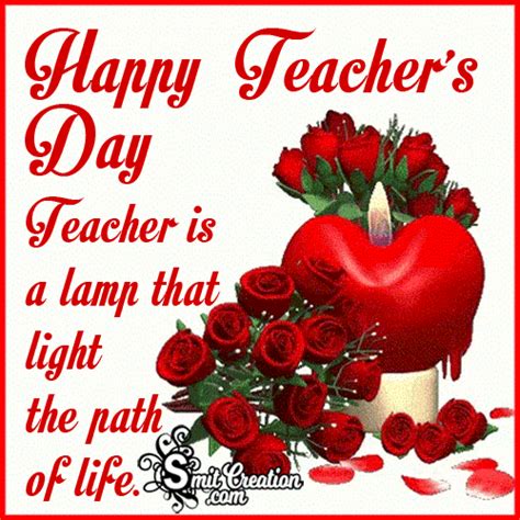 A Teachers Day Card With Roses And A Candle