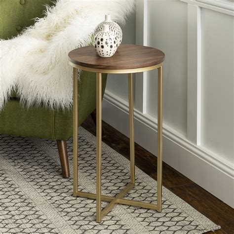Ember Interiors Glam Round End Tables Set Of 2 Dark Walnut And Gold