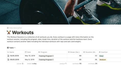 Notion Workout Template Free