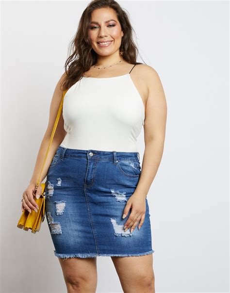 Plus Size Distressed Denim Skirt Plus Size Denim Mini Skirt 2020ave