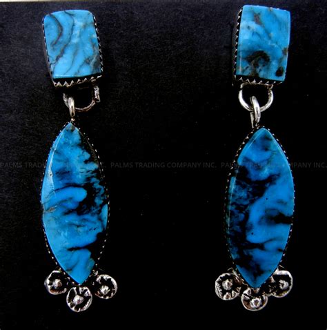 Navajo Selina Warner Double Turquoise And Sterling Silver Dangle Earrings