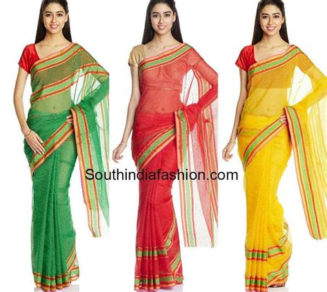 Plain Net Sarees With Borders South India Fashion