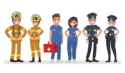 Police Fire And Ambulance Emergency Services Vector Illustration In A