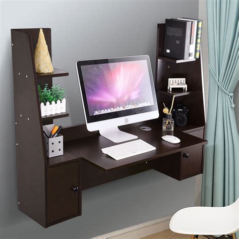 Yescom Wall Mounted Floating Computer Desk Wood Hanging Tablebrown