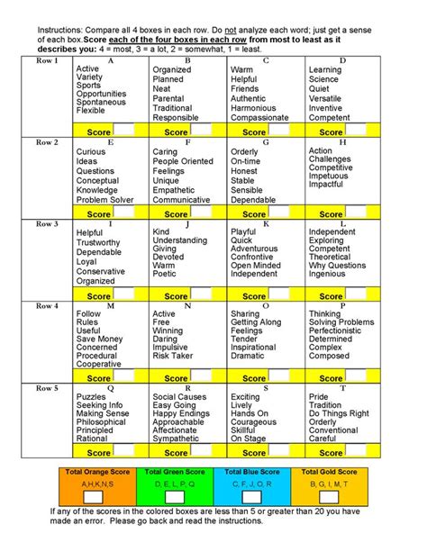 True Colors Personality Test Printable Personality Test Color New