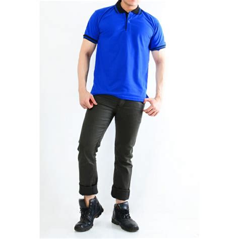 Jual Kaos Kerah Kombinasi Warna Biru Tua Kerah Shirt Cowok Baju Berkerah Kerah Grosir