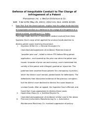 Patent Law Docx Defense Of Inequitable Conduct To The Charge Of Infringement Of A Patent