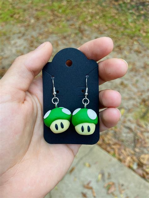 Super Mario Mushroom Earrings Red Mushroom Earrings Green Etsy