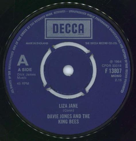 Davie Jones And The Kingbees Liza Jane Uk 7 Vinyl Single 7 Inch Record