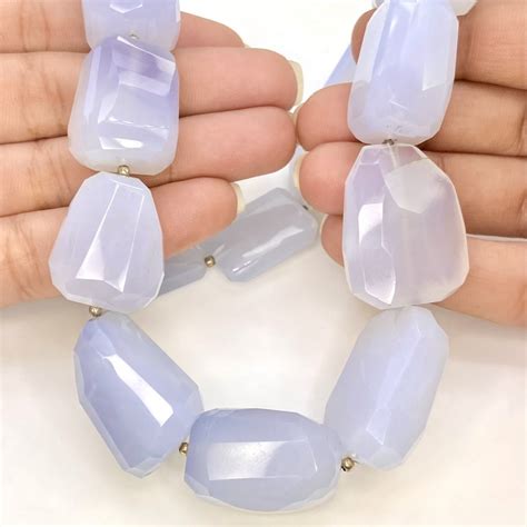 Natural Blue Chalcedony 19 28mm Step Cut Nugget 16 Inch Beads Strand