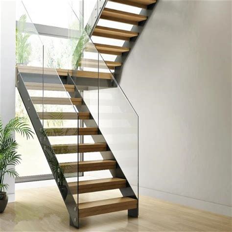 China Modern Simple Straight Stairs Design Wood Staircase With Glass