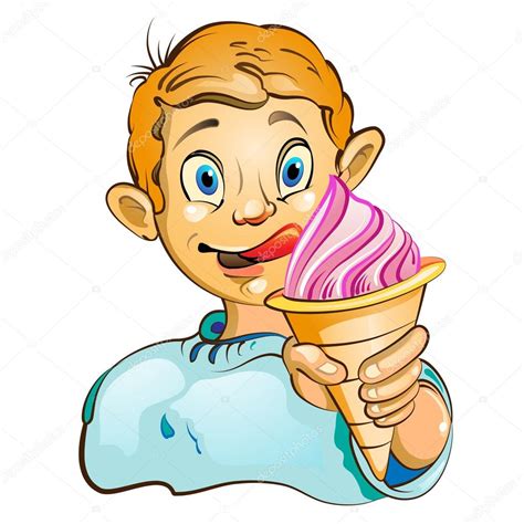 Ilustracion De Lindo Personaje Nino Comiendo Helado Vector De Dibujos