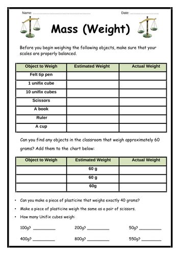 Measuring Weight Worksheets