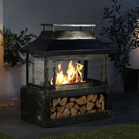 Neo Black Outdoor Log Burner Fire Pit With Mesh Surround And Storage