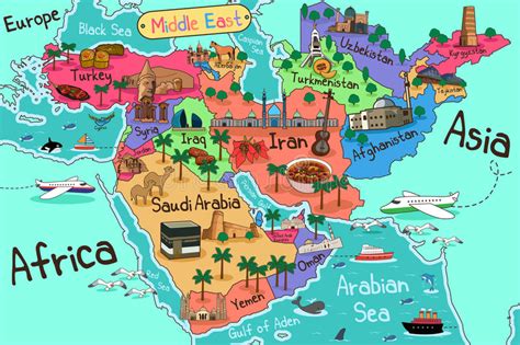16 middle east countries and capitals learn with flashcards, games and more — for free. Middle East Countries Map In Cartoon Style Stock Vector ...