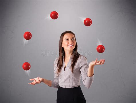 Young Girl Standing And Juggling With Red Balls Stock Image Image Of