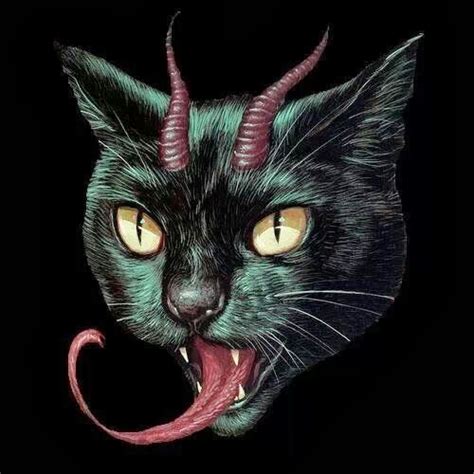 Demon Kitty Black Cat Art Satanic Art Creepy Cat