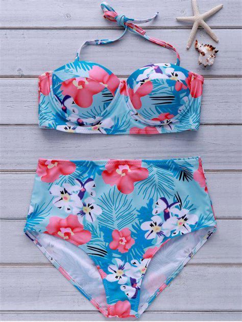 28 Off 2021 Tropical Print High Waisted Bikini Set In Colormix Zaful