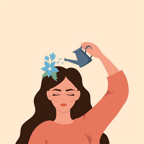 A Girl Watering Flowers On Her Head Vector Illustration 14530265 Vector Art At Vecteezy