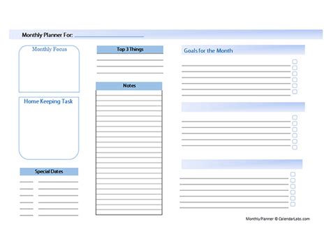 Landscape Monthly Planner Free Printable Templates