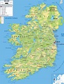 Mapa físico grande de Irlanda con carreteras, ciudades y aeropuertos ...