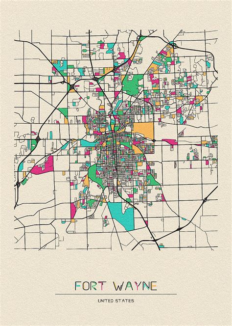 Fort Wayne Indiana City Map Drawing By Inspirowl Design Fine Art America