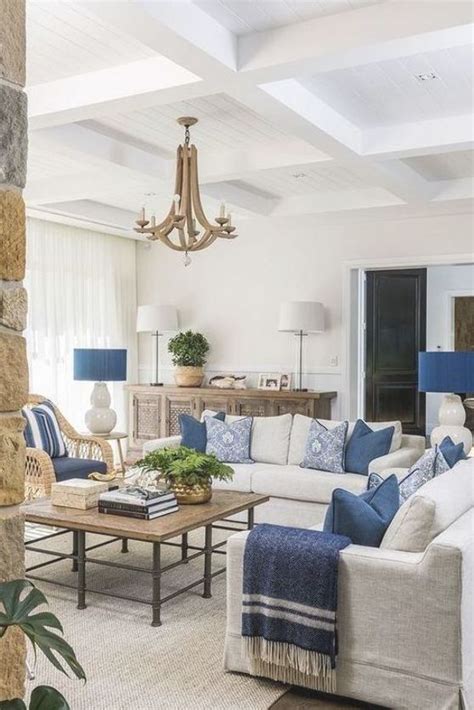Navy And Cream Living Room With A Coastal Decor Vibe Blue And White