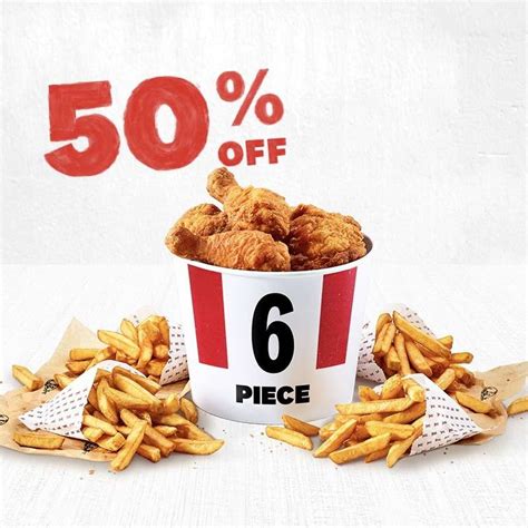 50 Off 6 Piece Bargain Bucket 6 Pieces Of Chicken And 4 Fries Via App Pickup £6 99 Kfc