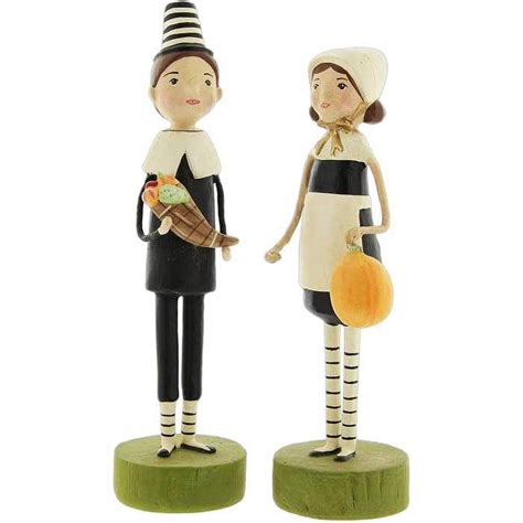 Thanksgiving Harvest Pilgrim Couple Figurine Set