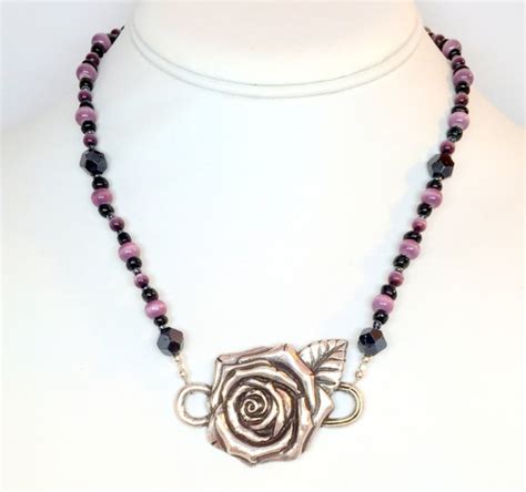 Repurposed Upcycled Recycled Silver Tone Rose Necklace With Etsy