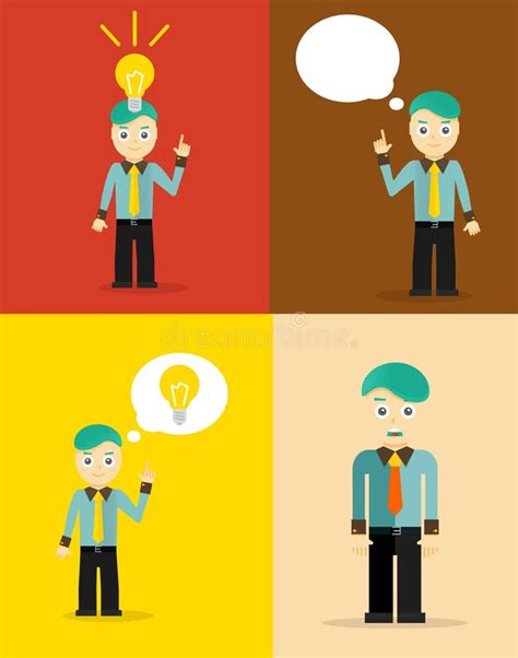 Young Businessman Thinking Of His Ideas Set Of Stock Vector