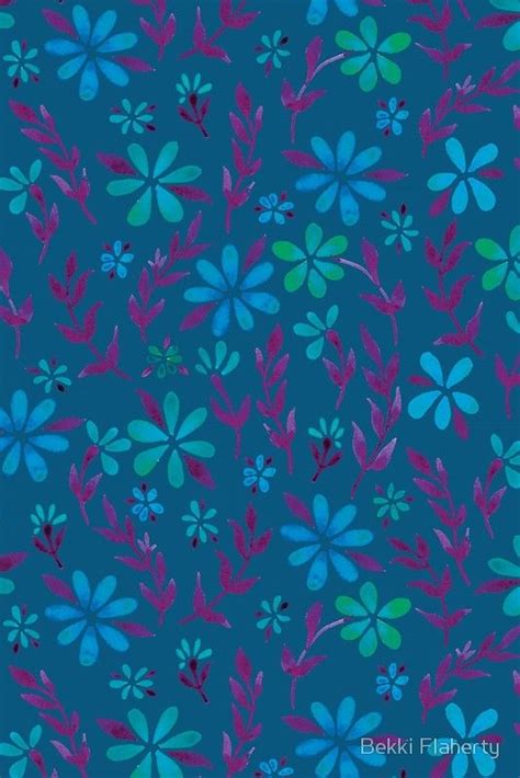 Watercolour Flowers On A Dark Navy Blue Background • Buy This Artwork