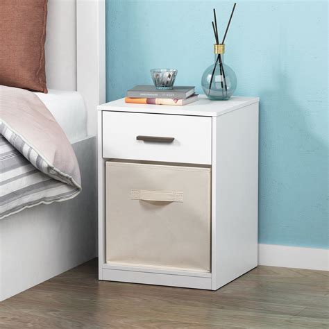 Mainstays 1 Drawer Night Stand With Cube Storage White Finish