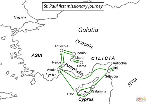 He traveled through part of asia and europe. St Paulus første missionærrejse tegninger til print