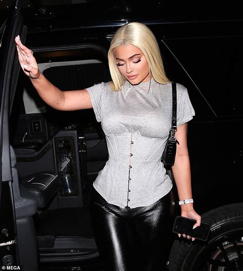 Blonde Kylie Jenner Wears Leather Pants And Corset Top Daily Mail Online