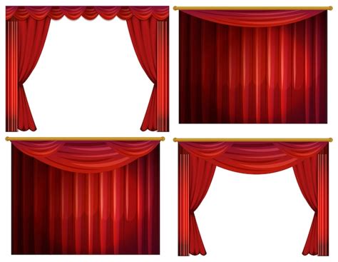 Four Designs Of Red Curtains Illustration Vector Free Download