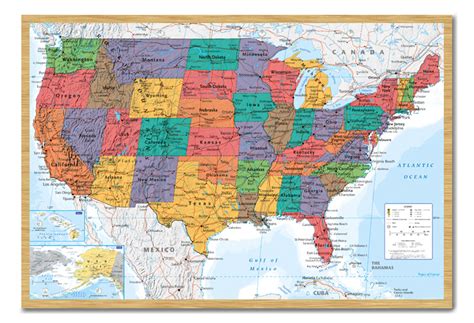 Framed Usa United States Map Wall Chart Poster Ready To Hang New Ebay