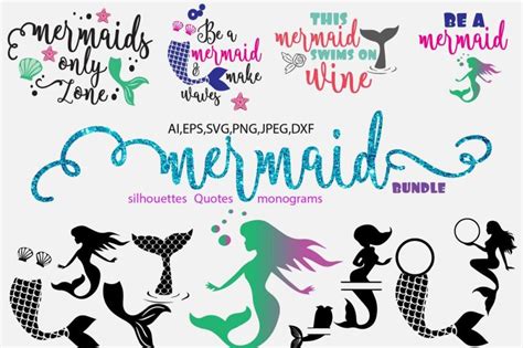 Free Mermaid svg bundle, quotes, monogram,silhouette Crafter File
