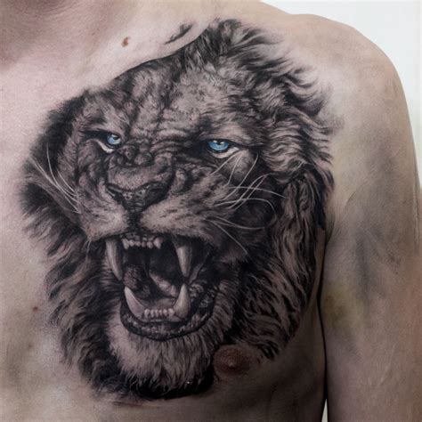 Lion Tattoo • Lion Chest Tattoo • Lion Tattoo Men • Lion Tattoo Design Lion Chest Tattoo Lion