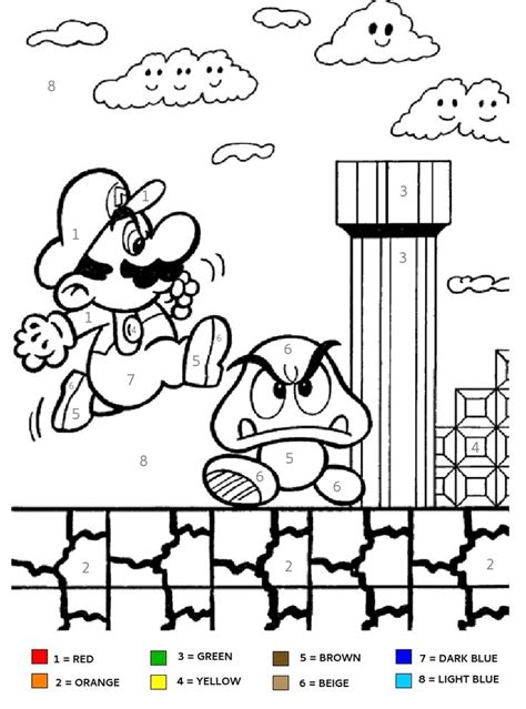 Mario Color By Numbers Color By Number Printable