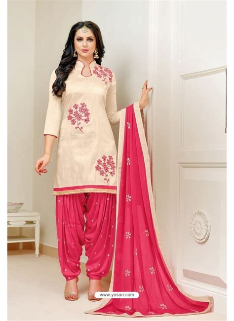 Cream And Pink Lawn Slub Cotton Salwar Suit Silk Kurti Designs Salwar Designs Dress Design