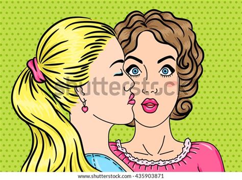 lesbians kissing first date concept pop stock vector royalty free 435903871