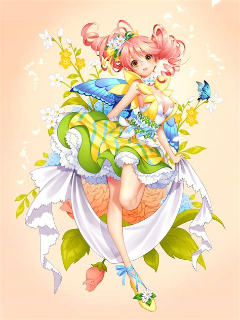 Wallpaper Illustration Long Hair Anime Girls Wings Dress Cartoon