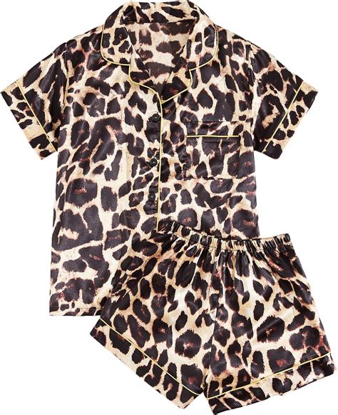 Milumia Women Leopard Print Pajama Set Short Sleeve Collared Top And Shorts Loungewear Amazon