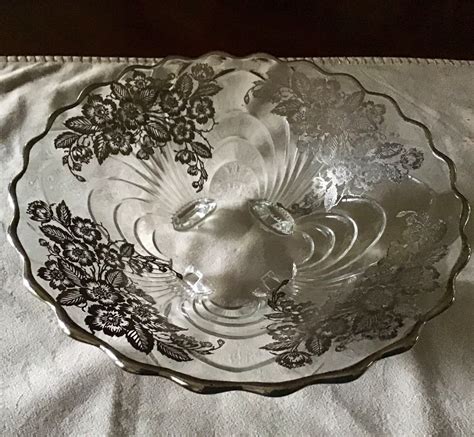 Vintage Silver City Flanders Poppies Clear Glass Silver Overlay Serving Dish Trays And Platters