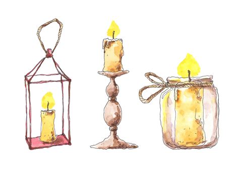 Candles Hand Drawn In Watercolor By Olyamore Thehungryjpeg