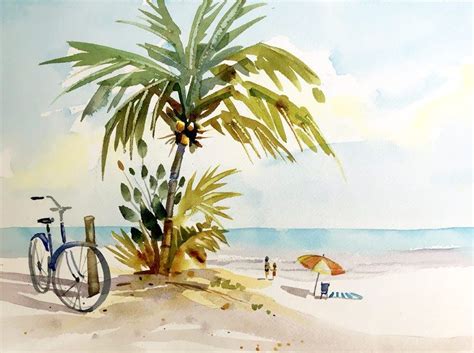 How To Paint A Palm Tree Beach Scene A Watercolor Lesson Pj Cook