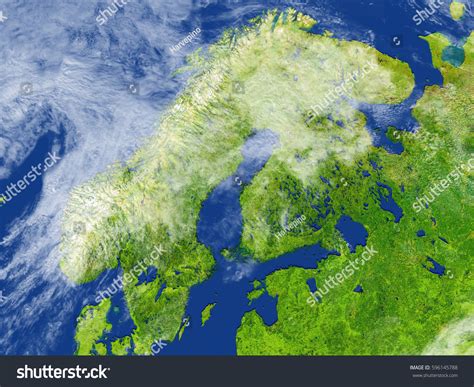 Scandinavian Peninsula 3d Illustration Detailed Planet Stock